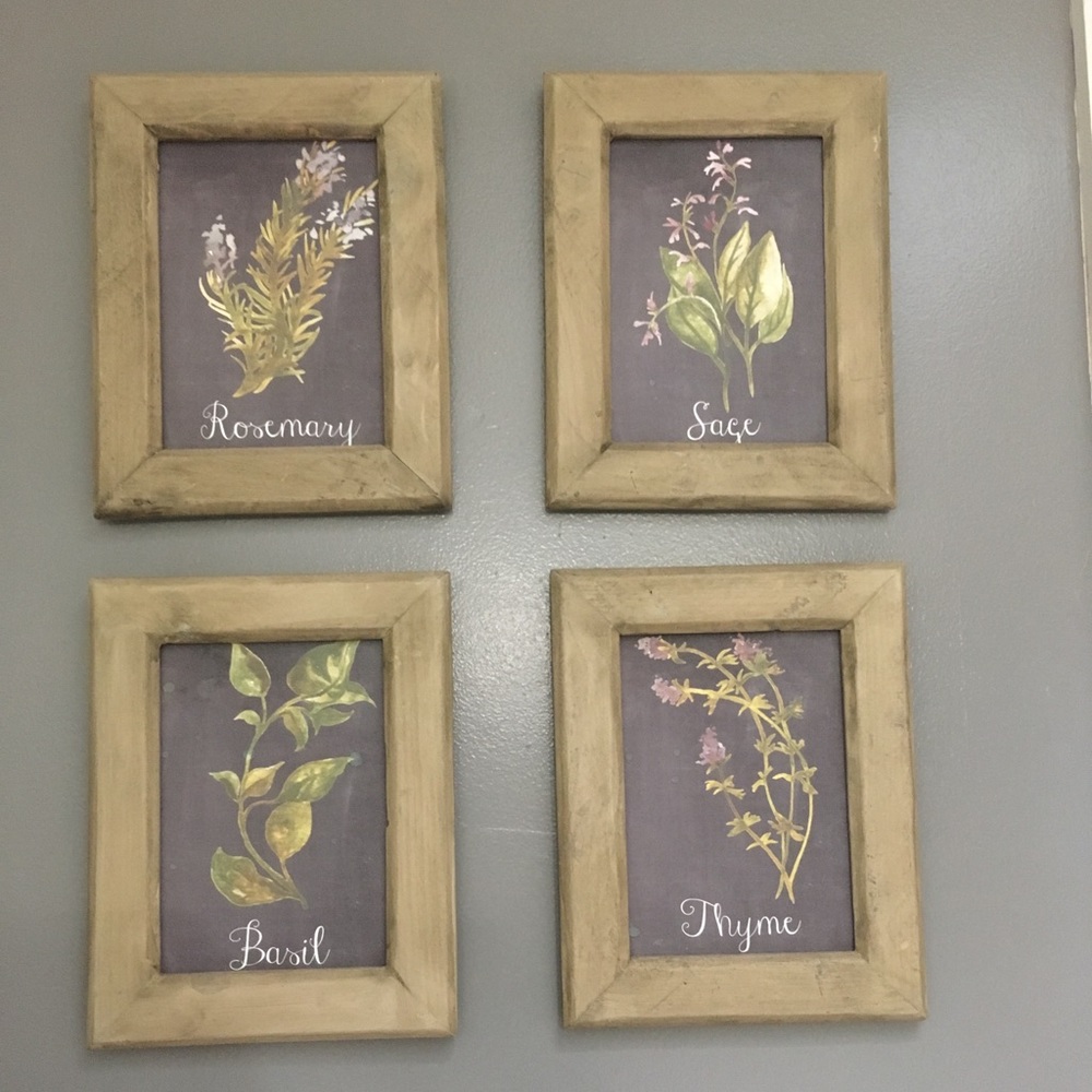 Framed kitchen herb print set